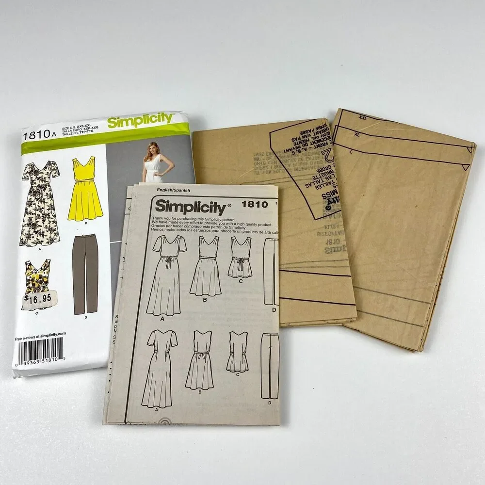 Simplicity 1810 Womens Pullover Dress Tunic Pants Pattern Size XXS-XXL UNCUT FF